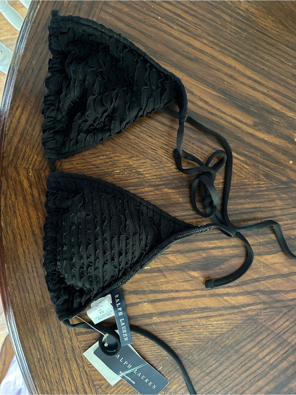 Ralph Lauren Black Ruffled Triangle Swim Top
